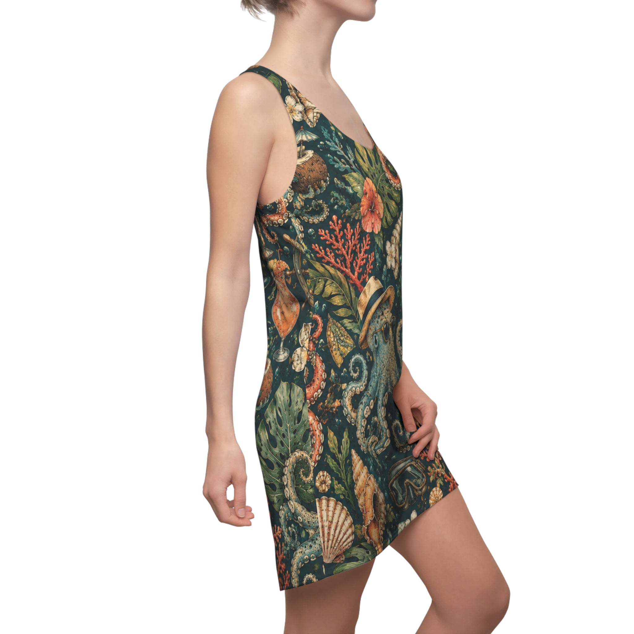 Octopus Garden Racerback Dress — Vintage Nautical Floral Print