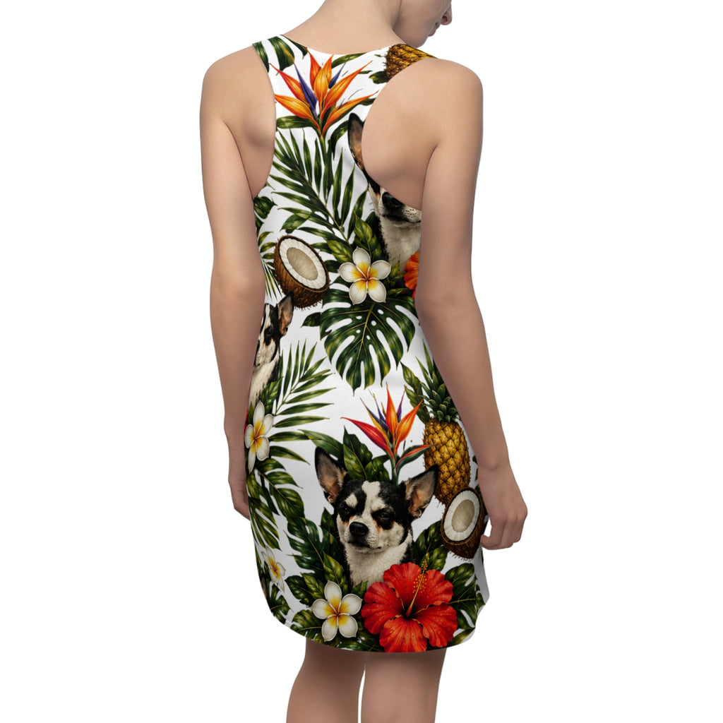 Tropical Chihuahua Racerback Dress — Hawaiian Floral Pineapple & Coconut Print