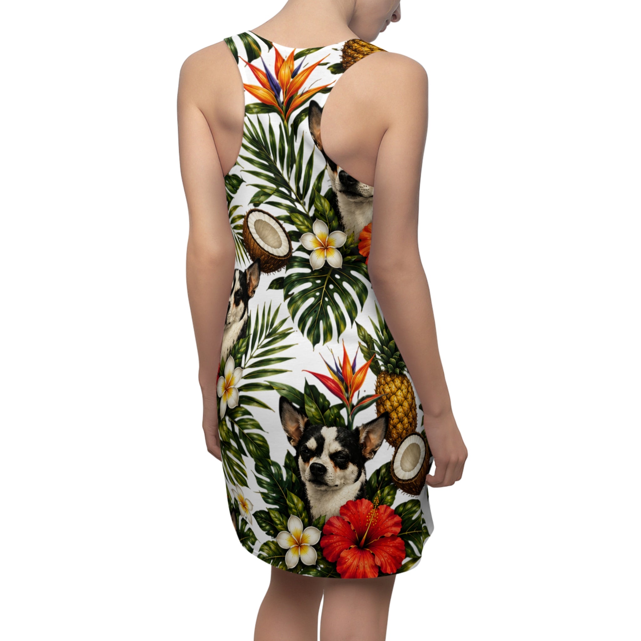 Tropical Chihuahua Racerback Dress — Hawaiian Floral Pineapple & Coconut Print