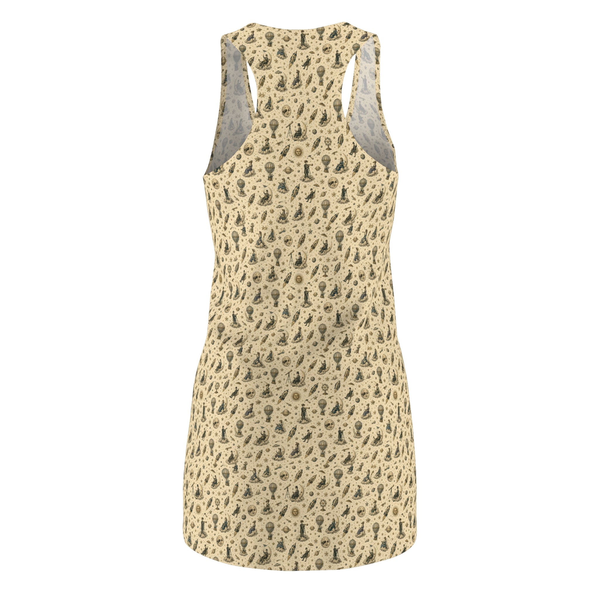 Charles Mèliés vibe pattern Racerback Dress — Beige All-Over-Print Casual Sundress
