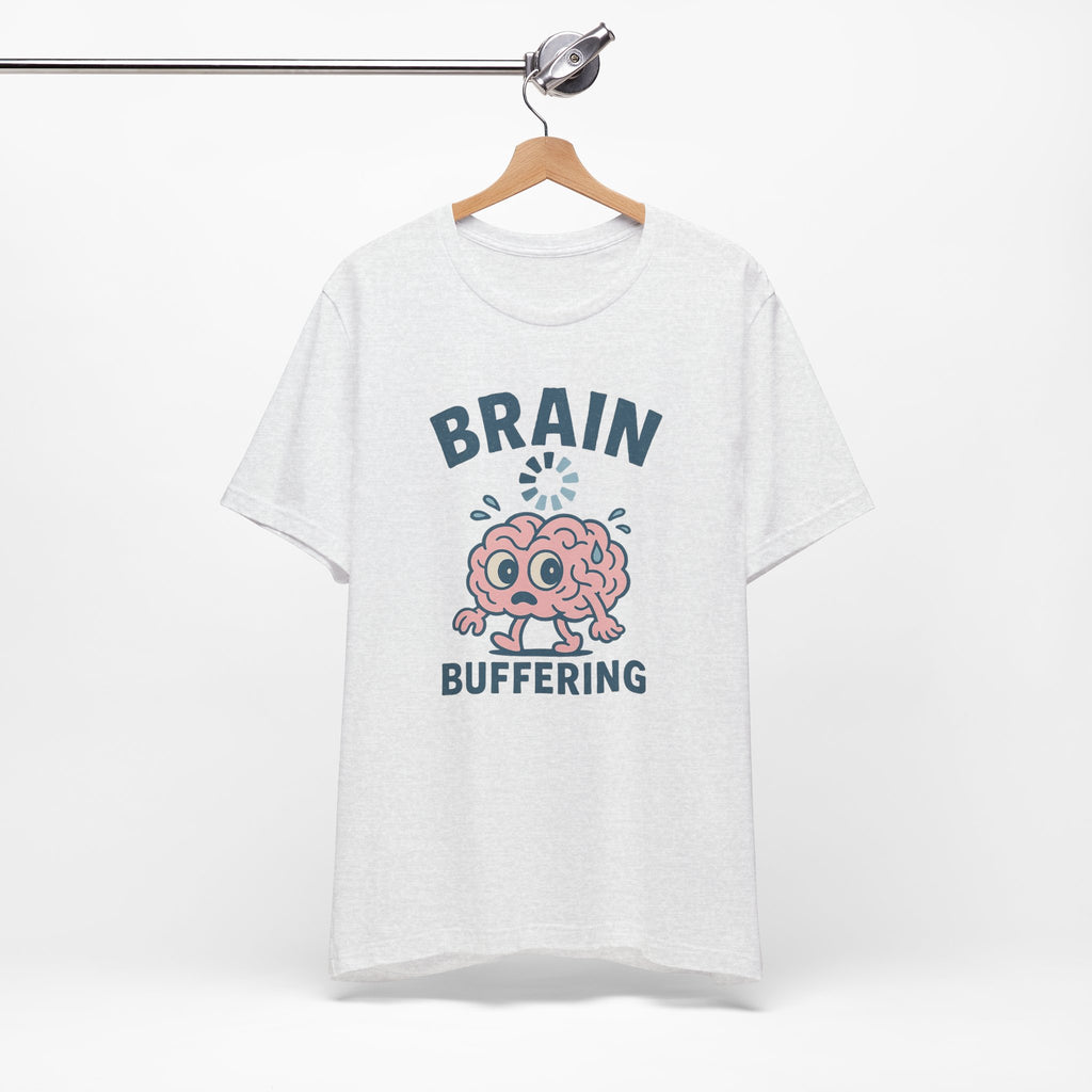 Brain Buffering T‑Shirt — Cute Cartoon Brain Graphic Tee for Neuro Humor
