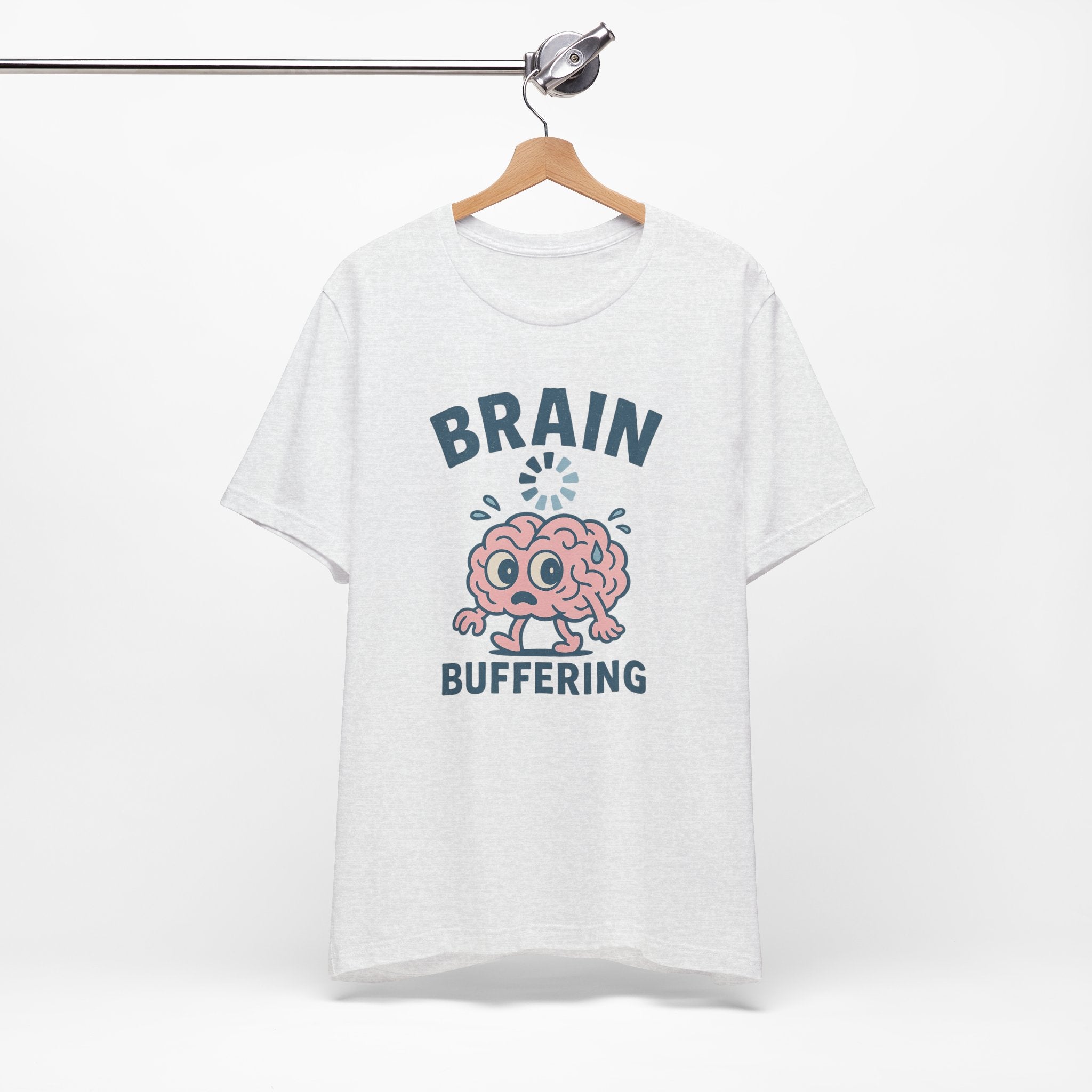 Brain Buffering T‑Shirt — Cute Cartoon Brain Graphic Tee for Neuro Humor