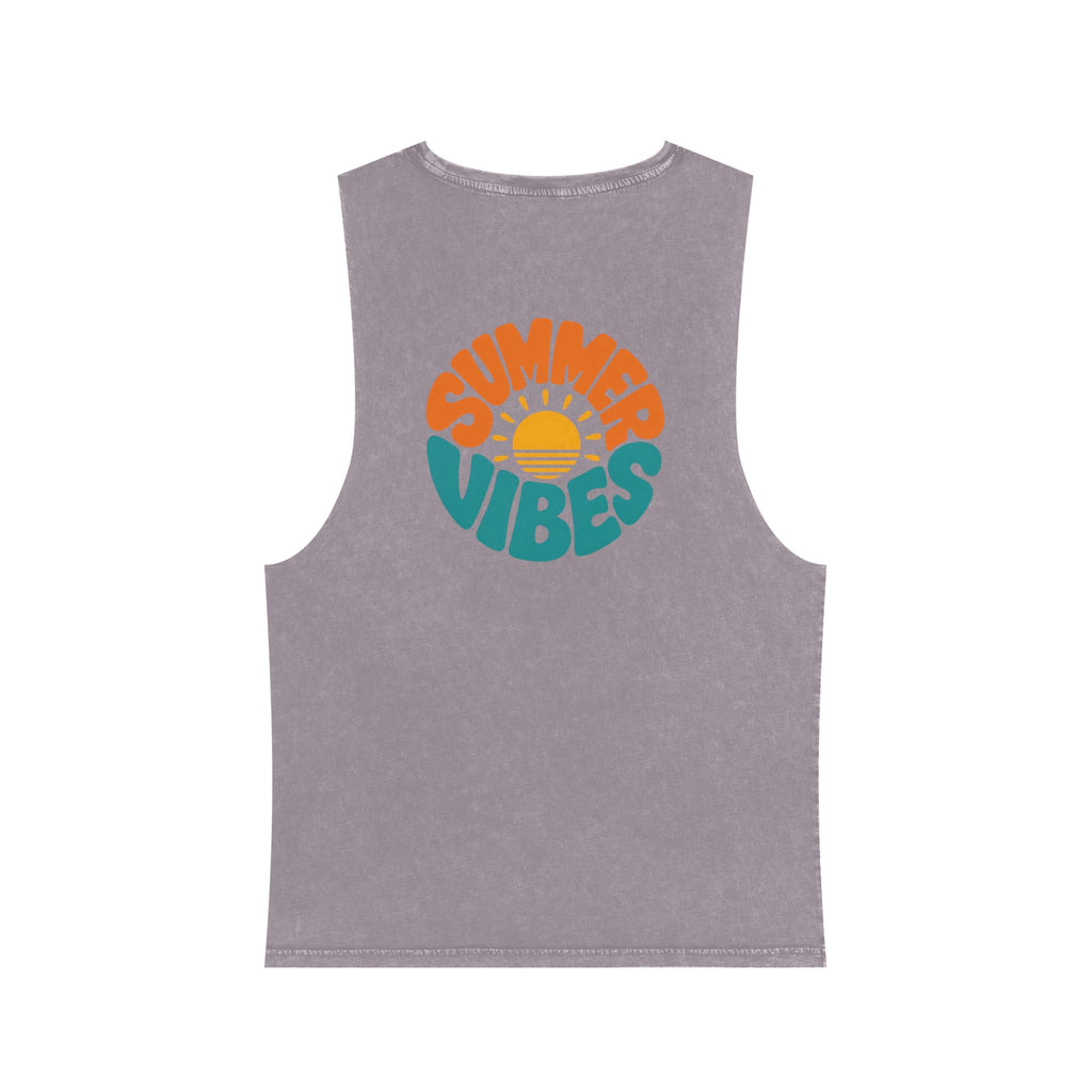 Summer Vibes Stonewash Tank Top — Retro Sunset Graphic Tank