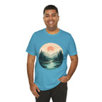 Sunset Mountain Landscape T-Shirt — Scenic Forest River Graphic Tee