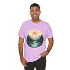 Sunset Mountain Landscape T-Shirt — Scenic Forest River Graphic Tee