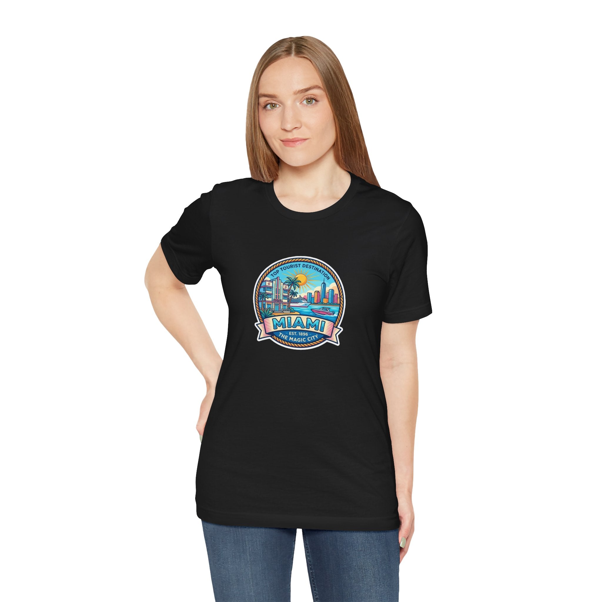 Miami Beach Vintage Logo Tee — Miami Skyline Sunset T‑Shirt