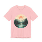 Sunset Mountain Landscape T-Shirt — Scenic Forest River Graphic Tee