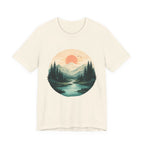 Sunset Mountain Landscape T-Shirt — Scenic Forest River Graphic Tee