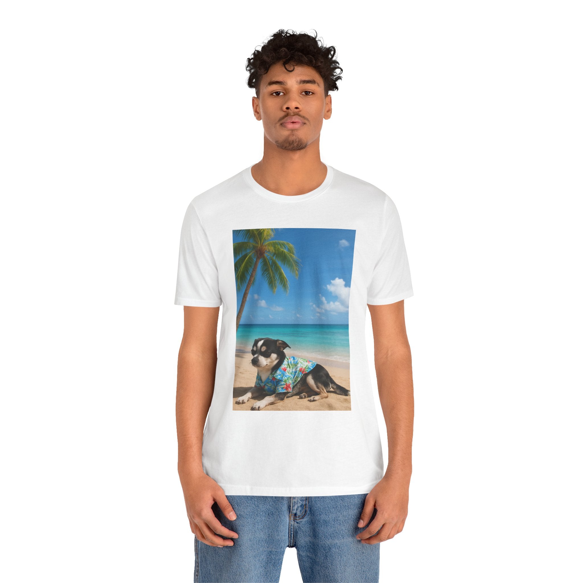 Beach Chihuahua Dog T-Shirt — Hawaiian Shirt Puppy on Tropical Shore
