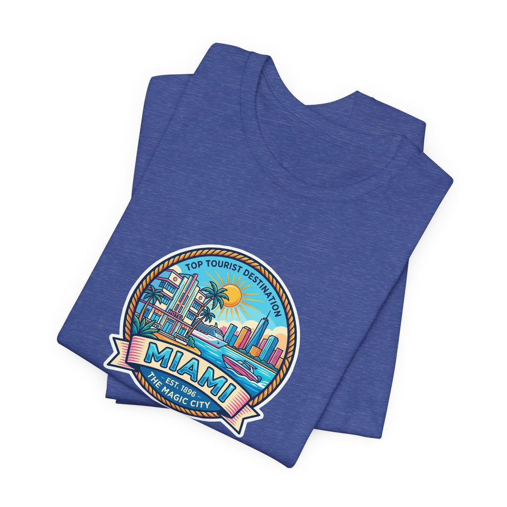 Miami Beach Vintage Logo Tee — Miami Skyline Sunset T‑Shirt