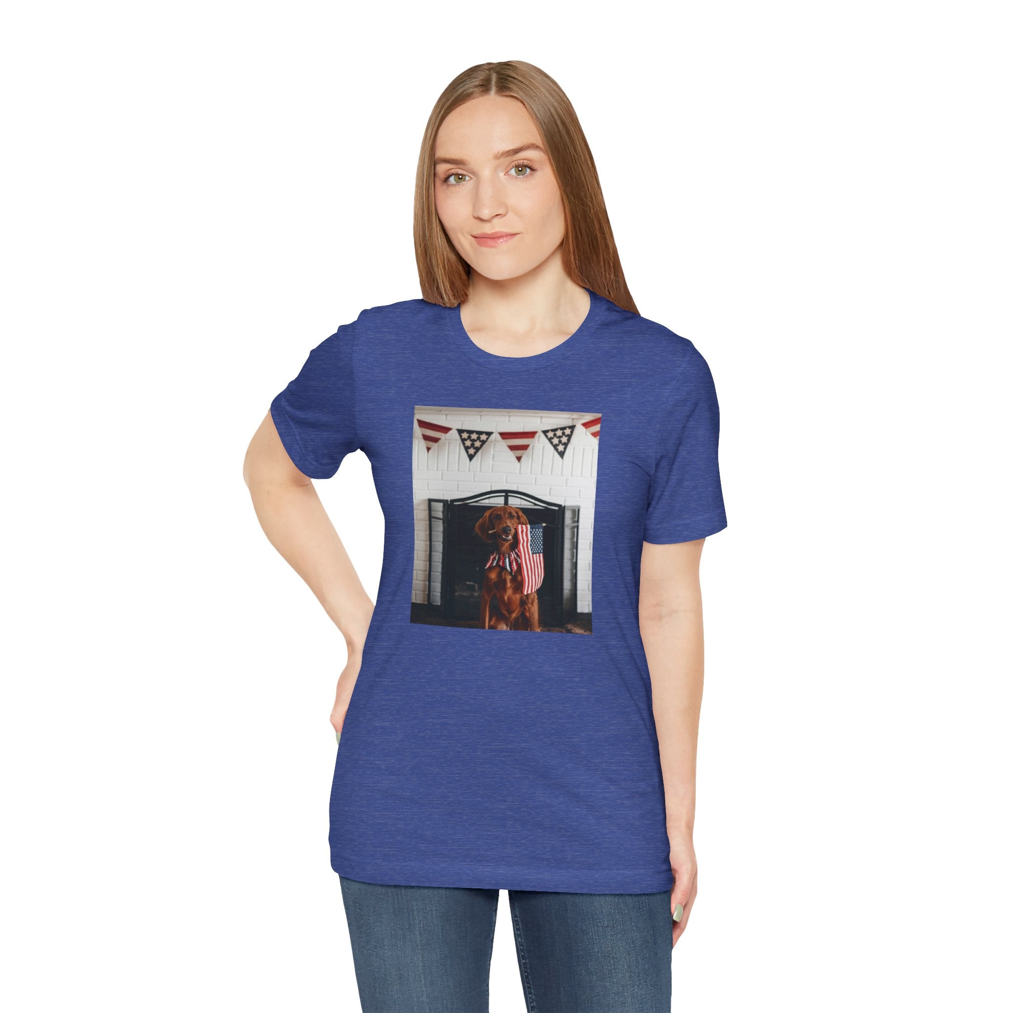 Patriotic Dog T-Shirt - Photo Print with American Flag Bunting