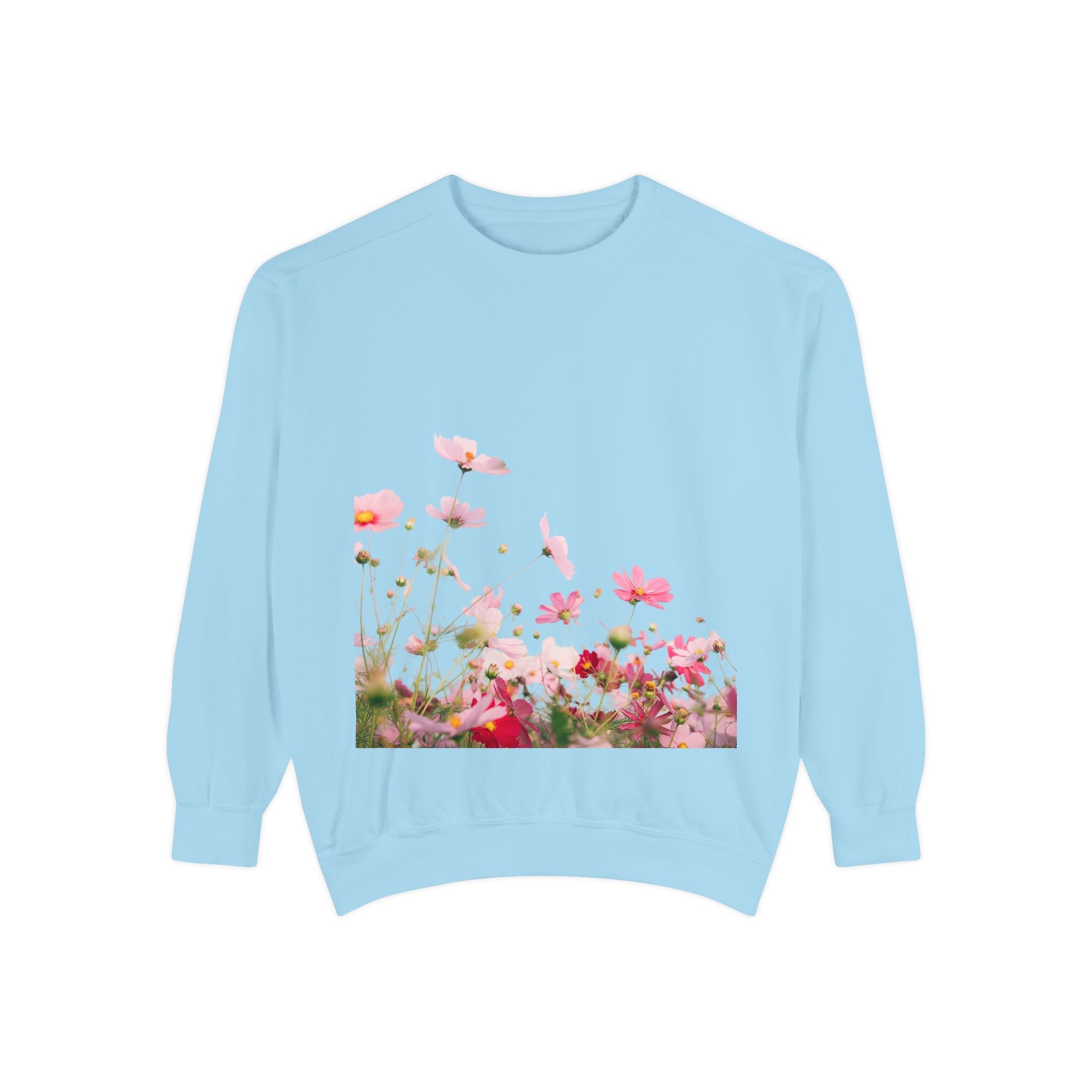 Floral Meadow Sweatshirt — Pink Cosmos Garden Crewneck