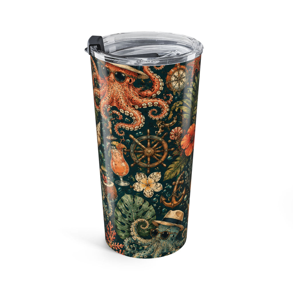 20oz Octopus Floral Tumbler — Tropical Nautical Insulated Travel Cup