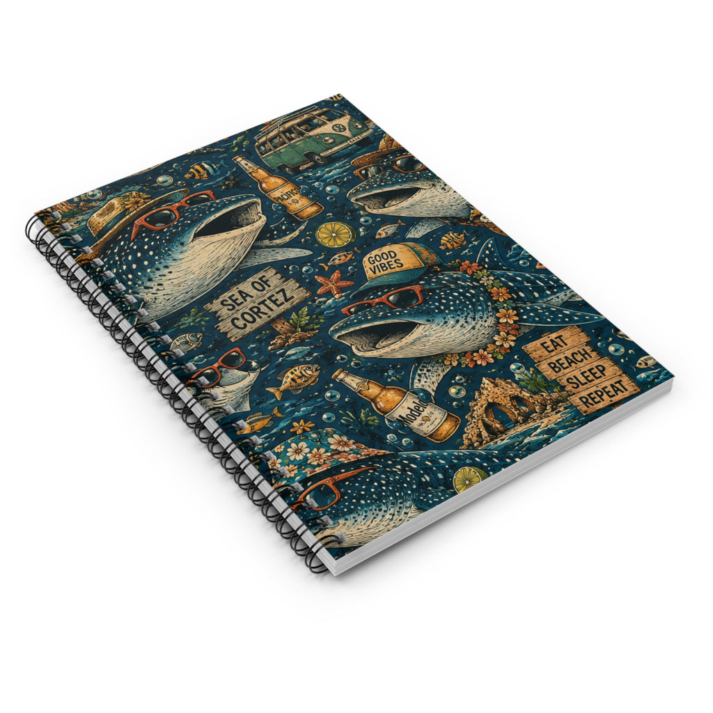 Whale Shark Beach Notebook — 'Eat Beach Sleep Repeat' Spiral Journal