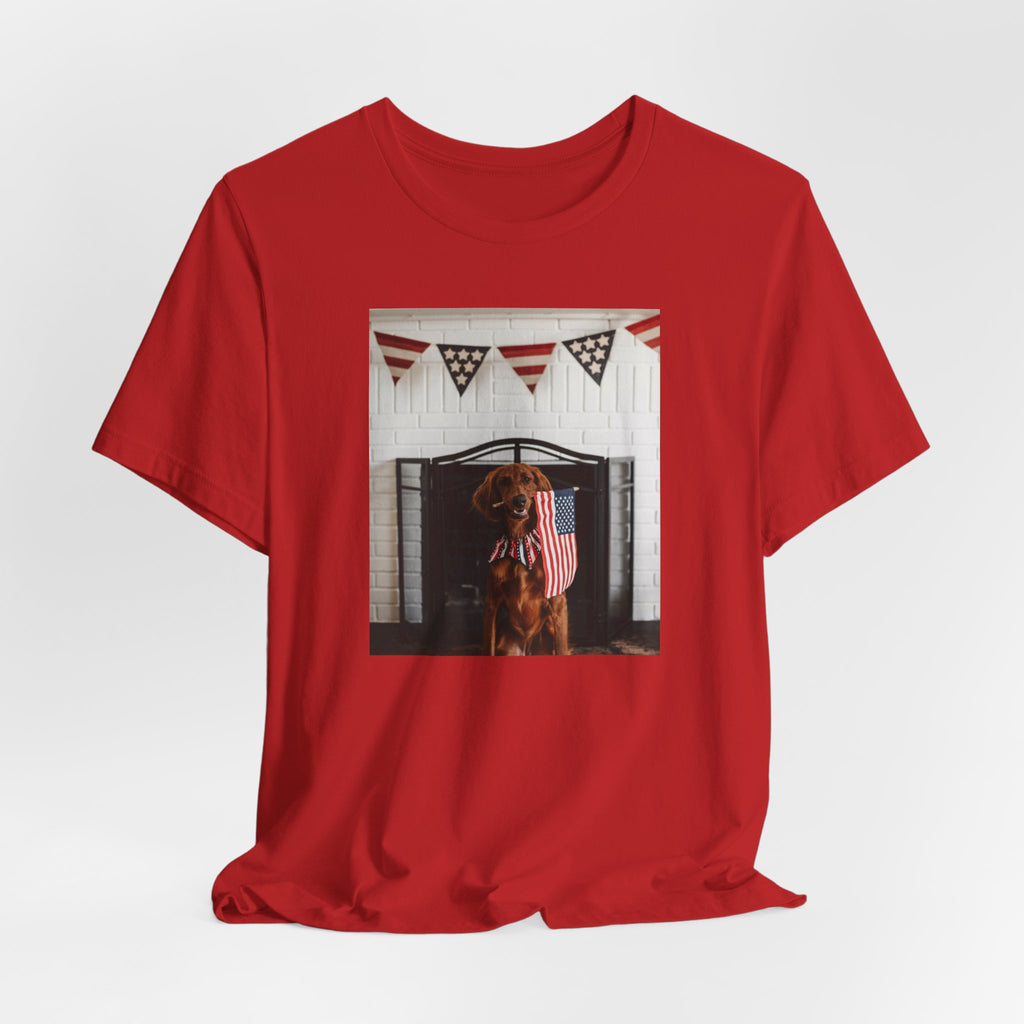 Patriotic Dog T-Shirt - Photo Print with American Flag Bunting