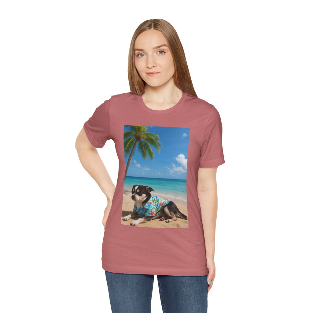 Beach Chihuahua Dog T-Shirt — Hawaiian Shirt Puppy on Tropical Shore