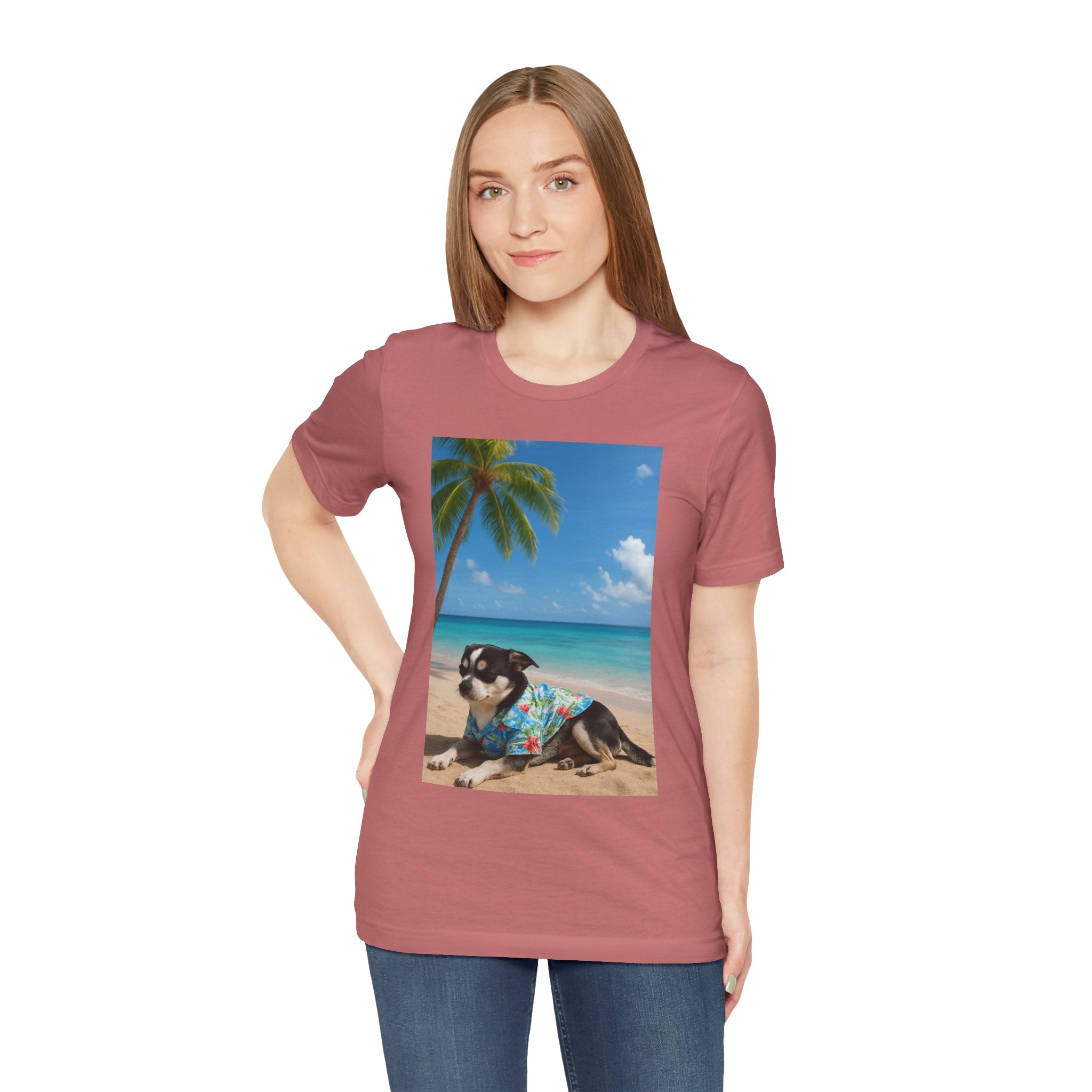 Beach Chihuahua Dog T-Shirt — Hawaiian Shirt Puppy on Tropical Shore