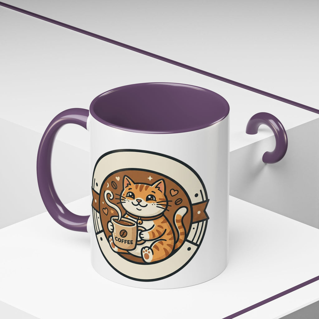Cat Coffee Mug — Cute Orange Kitty Holding ‘Coffee’ Accent Ceramic Mug (11/15 oz)