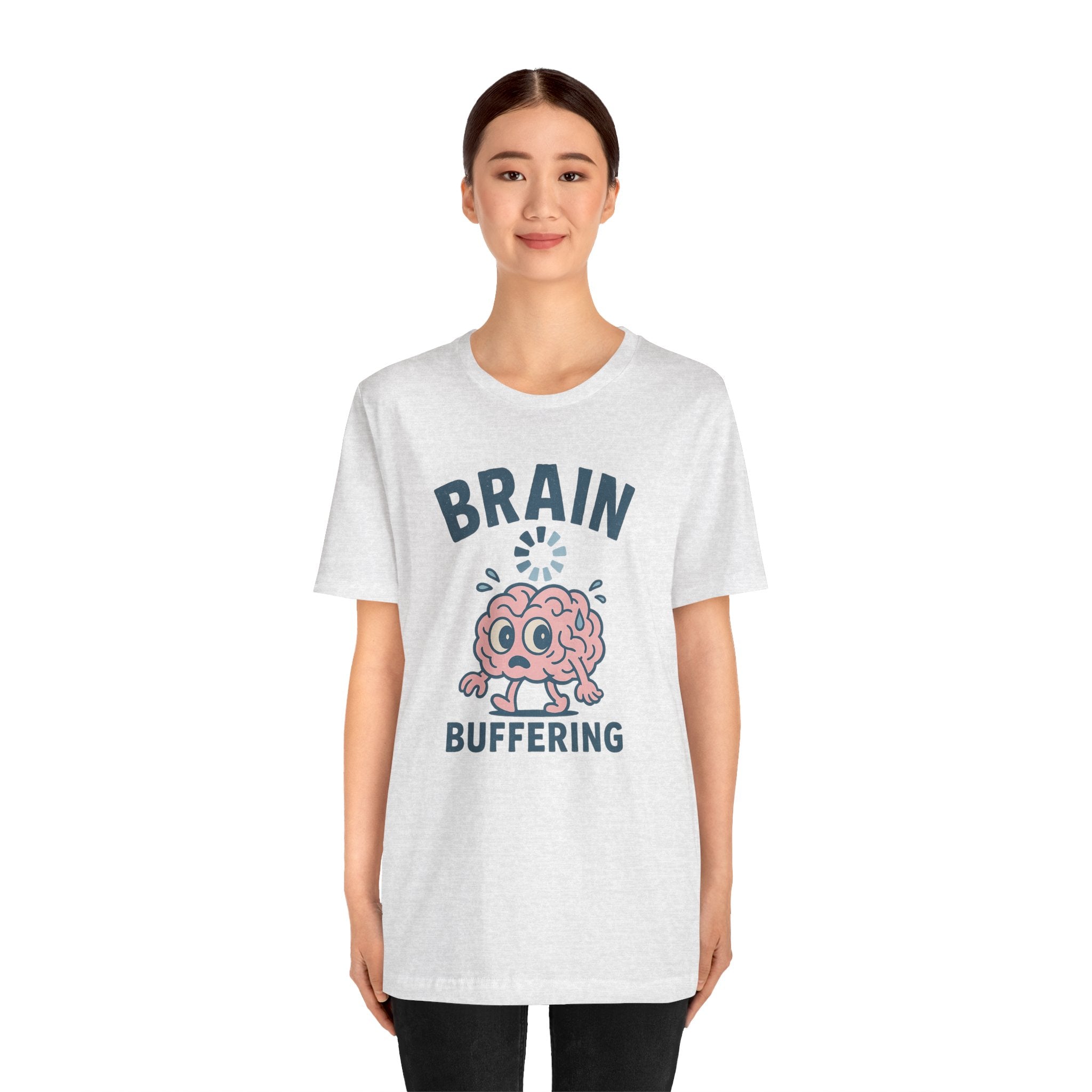 Brain Buffering T‑Shirt — Cute Cartoon Brain Graphic Tee for Neuro Humor