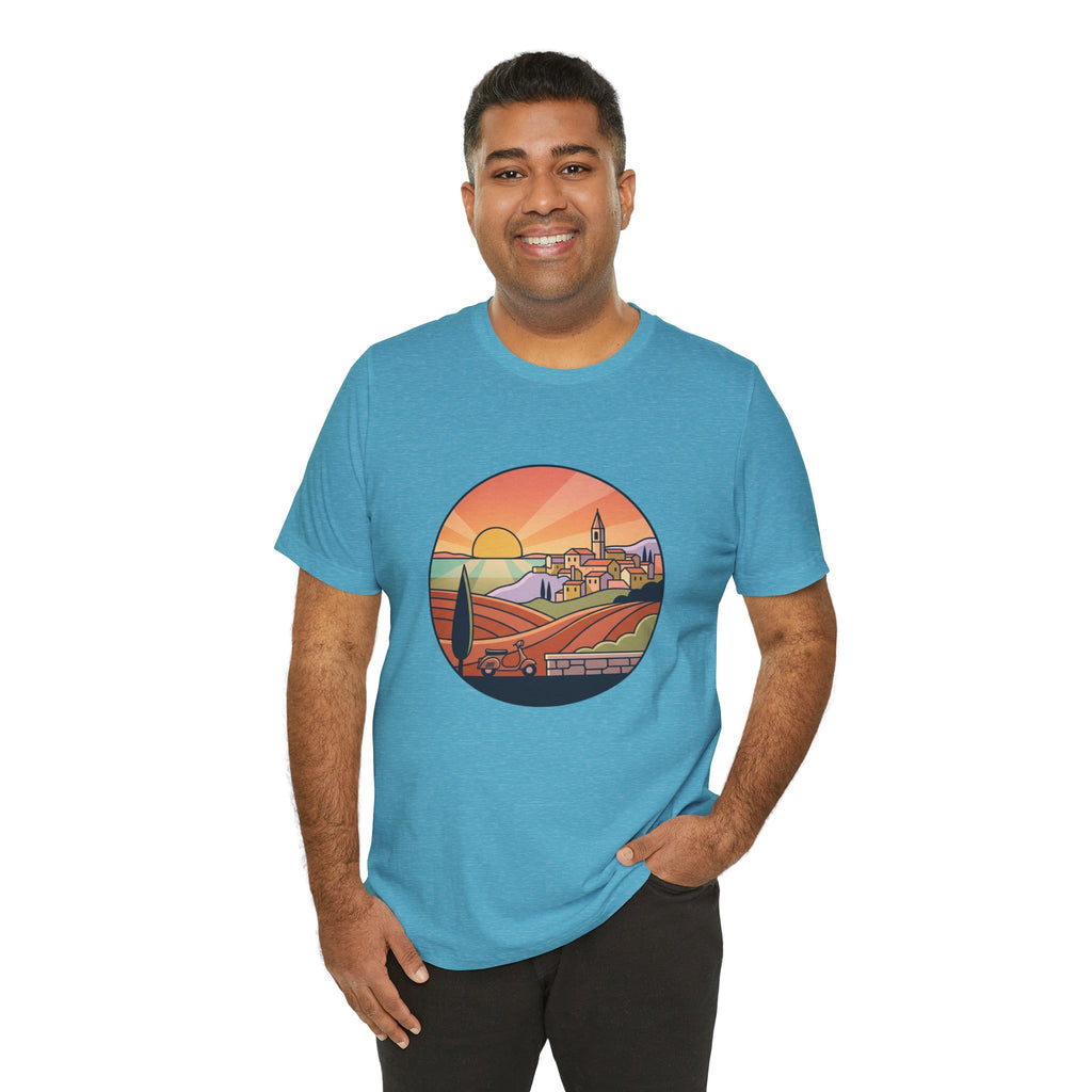 Sunset Tuscan Landscape T-Shirt — Vintage Italian Countryside Graphic Tee