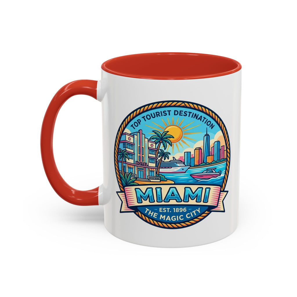 Miami Vintage Travel Accent Coffee Mug – 'Miami' Scenic Beach & Skyline Design (11/15oz)