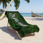 Summer Neon Script Beach Towel — Tropical Green Leaf Pool & Beach Towel