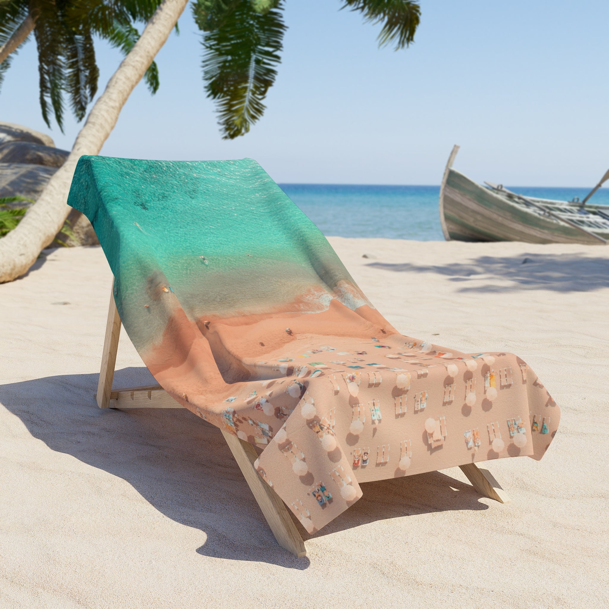 Aerial Beach Scene Beach Towel — Turquoise Waves & Sandy Shore Print