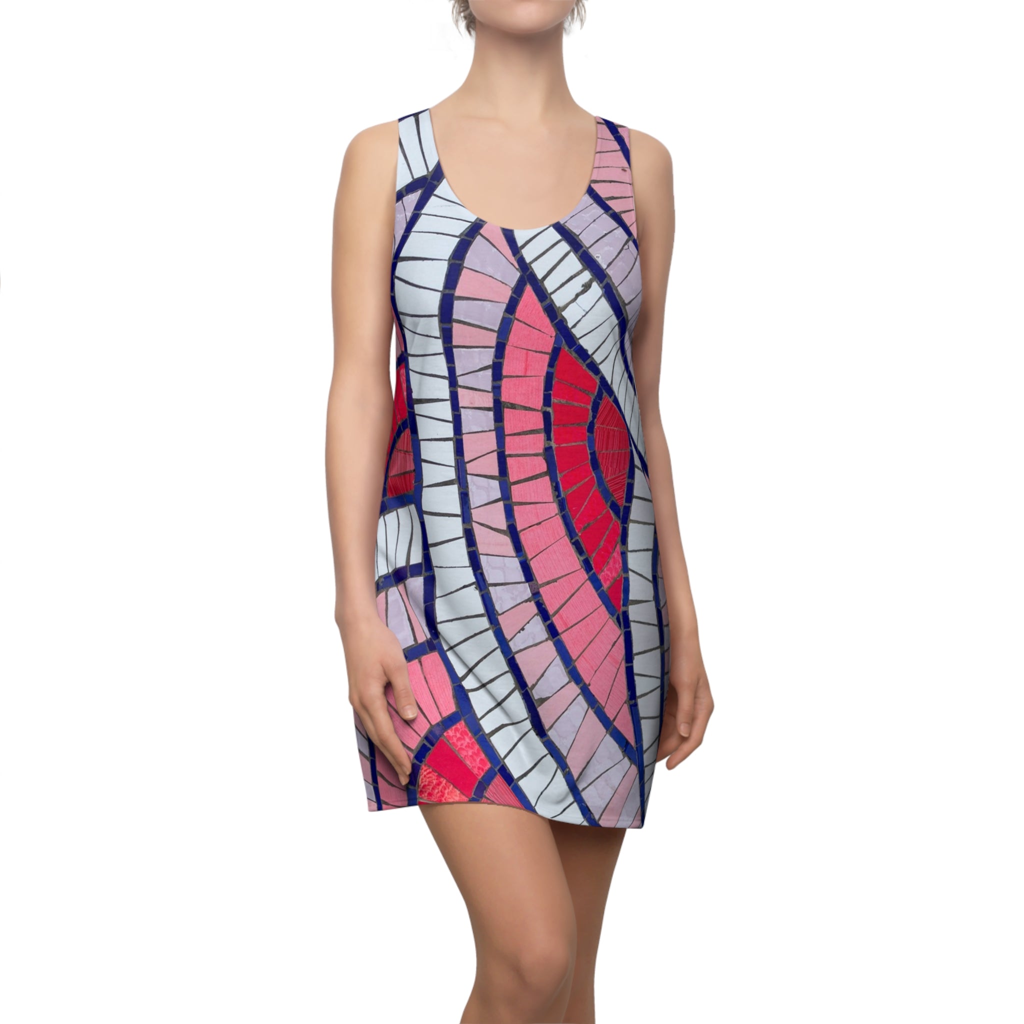 Racerback Dress - Pink & Red Abstract Wave Print