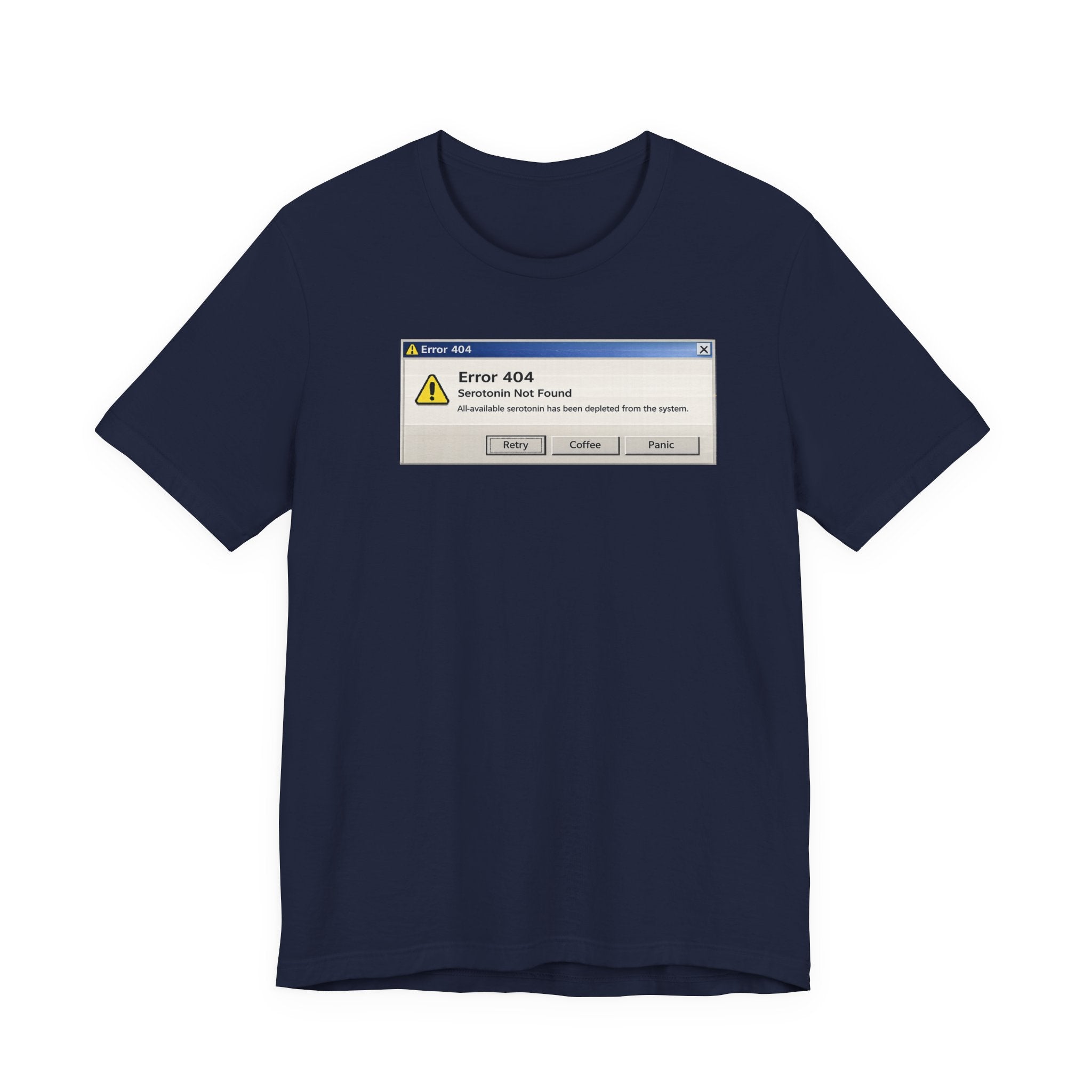 Error 404 'Serotonin not found' T‑Shirt — Retro Computer Alert Graphic Tee