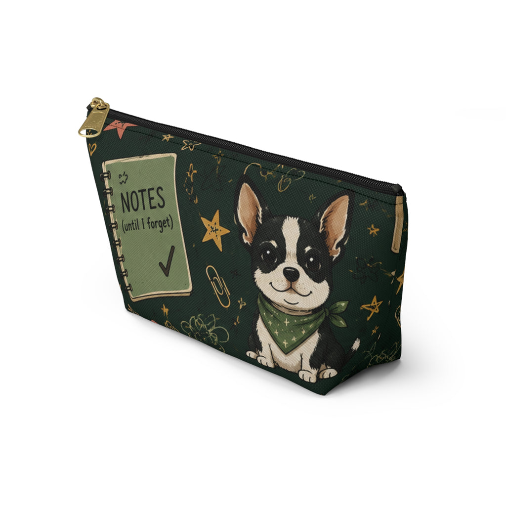 Dog Lover Notes Accessory Pouch — 'Trying My Best' T‑Bottom Makeup Bag