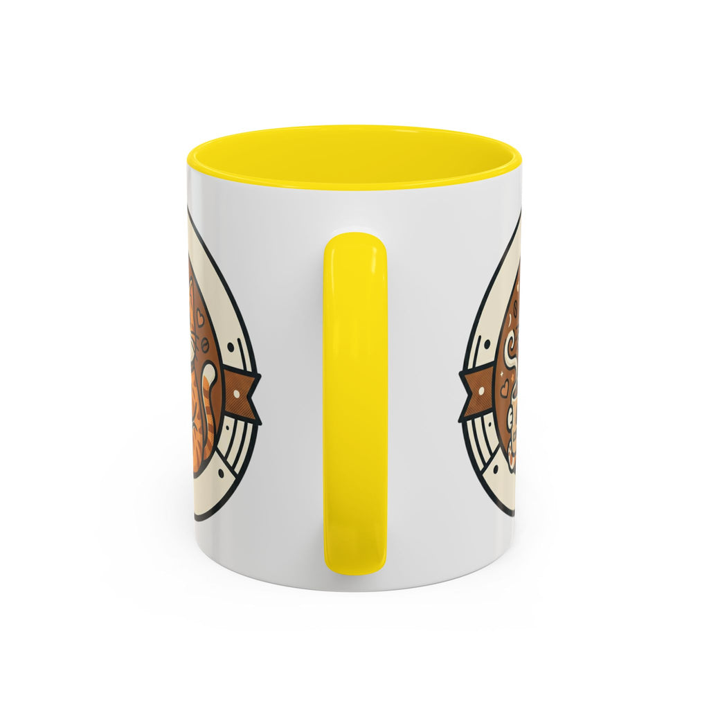 Cat Coffee Mug — Cute Orange Kitty Holding ‘Coffee’ Accent Ceramic Mug (11/15 oz)