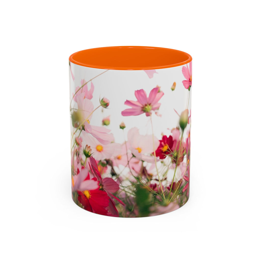 Floral Cosmos Accent Coffee Mug — Pink Wildflower Tea & Coffee Cup (11/15oz)
