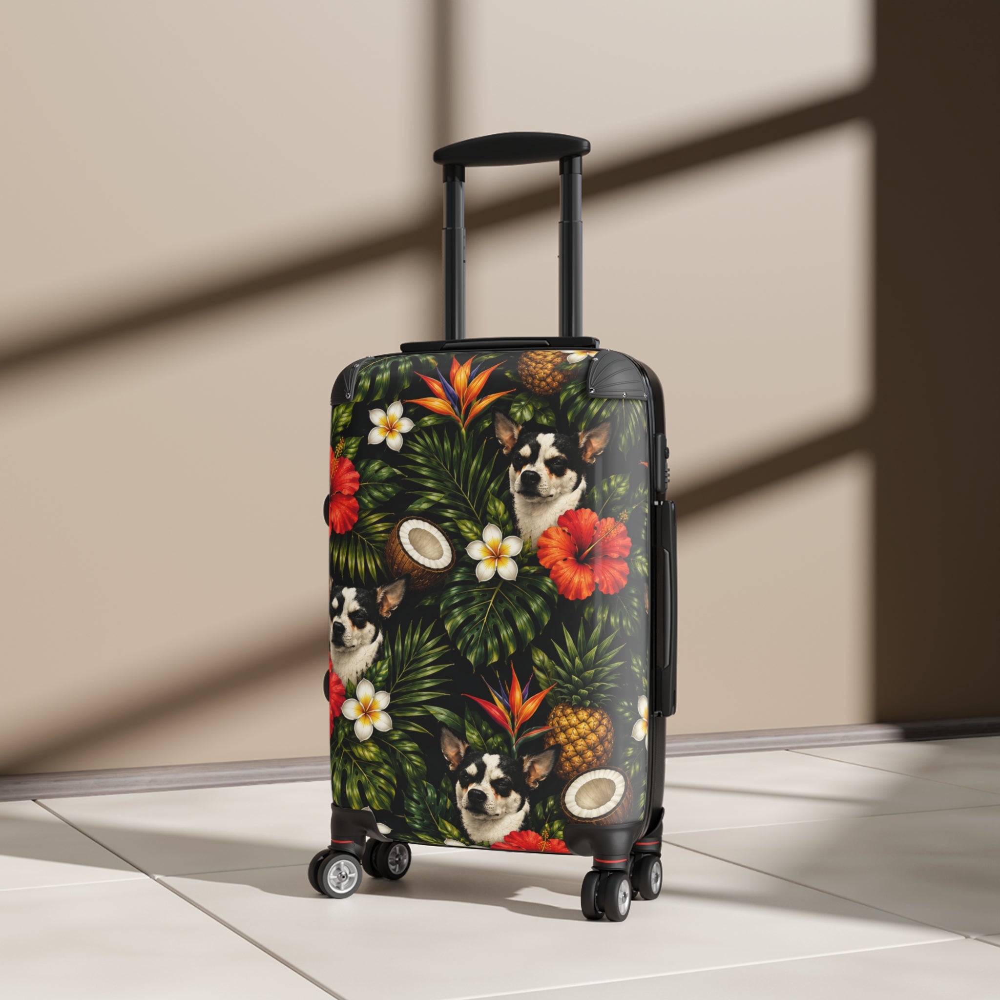 Tropical chihuahua Suitcase — Floral Pineapple Coconut Carry-On Luggage