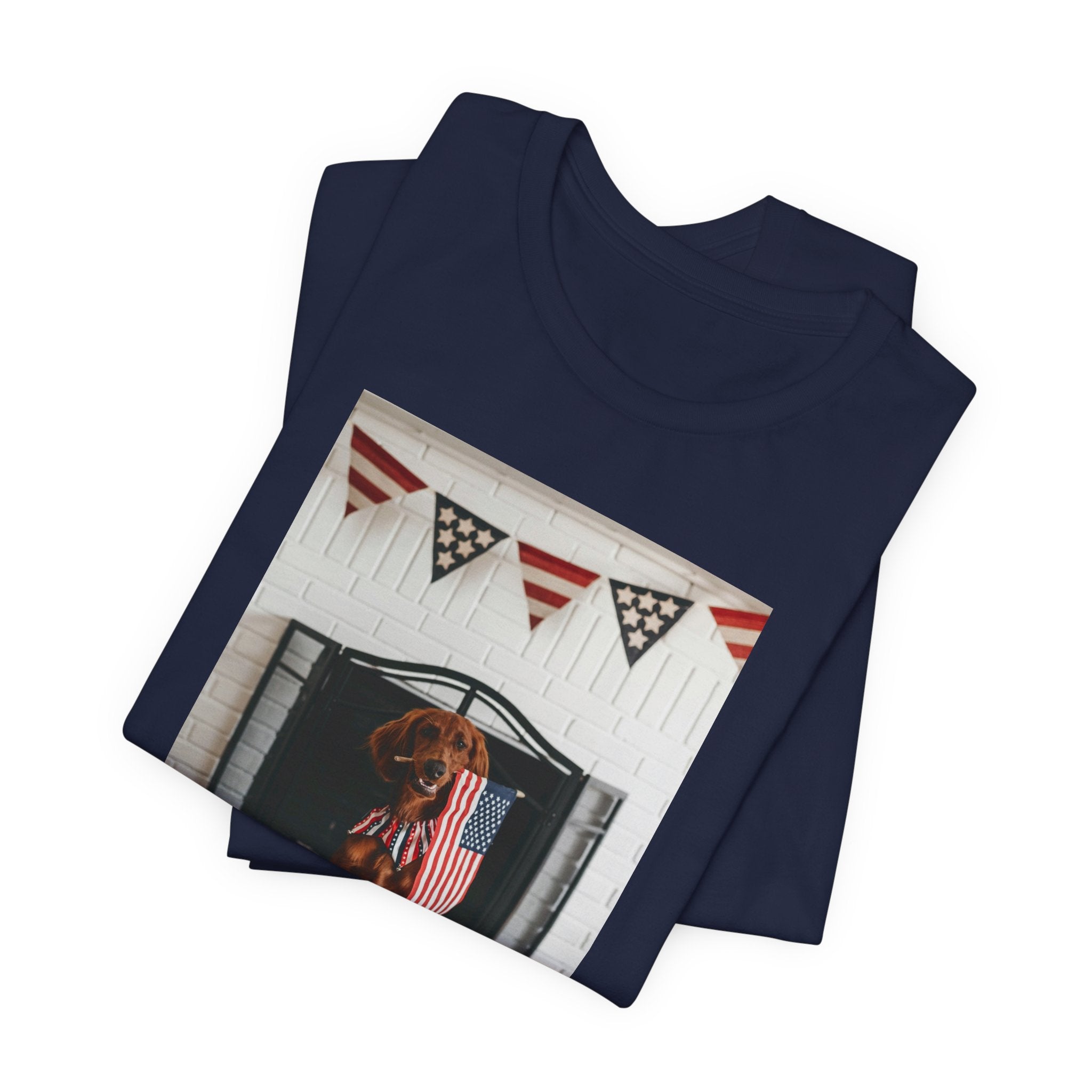 Patriotic Dog T-Shirt - Photo Print with American Flag Bunting