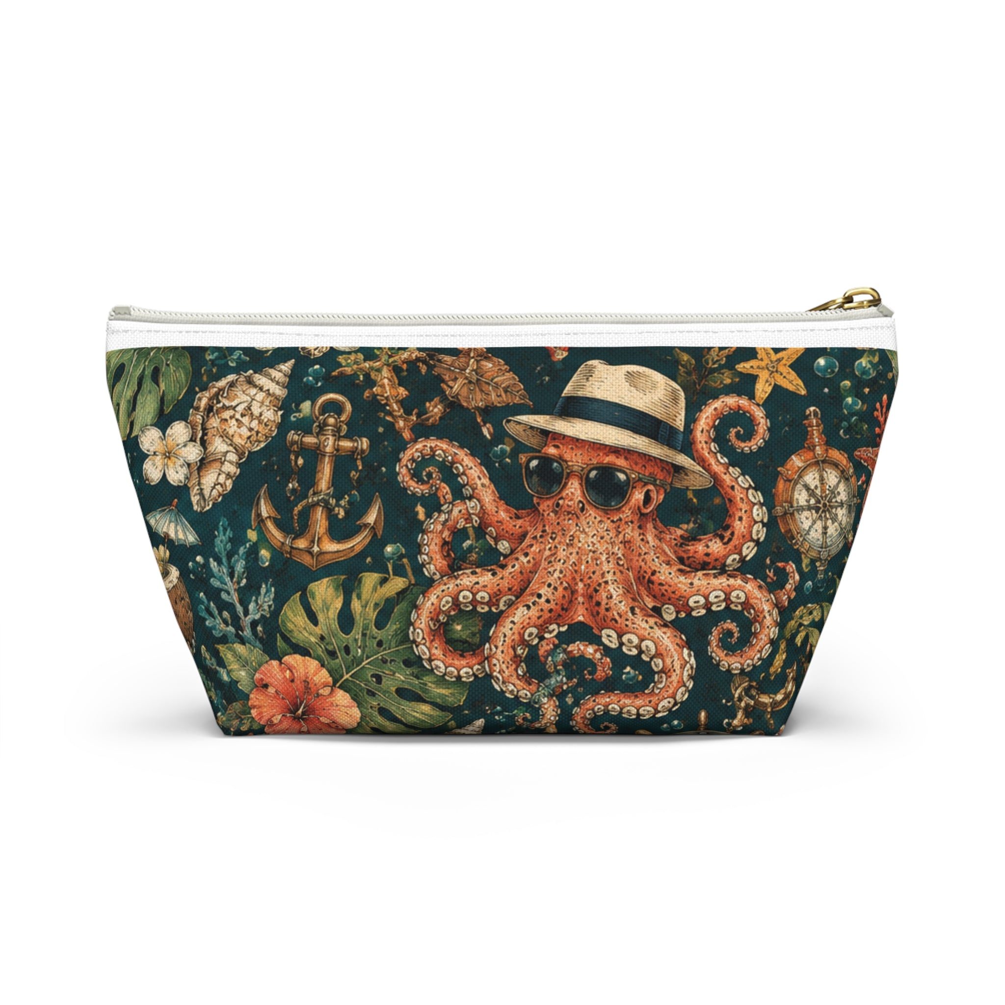 Nautical Octopus Accessory Pouch — Tropical Beach Cosmetic Bag
