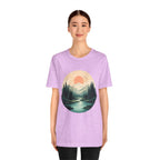 Sunset Mountain Landscape T-Shirt — Scenic Forest River Graphic Tee
