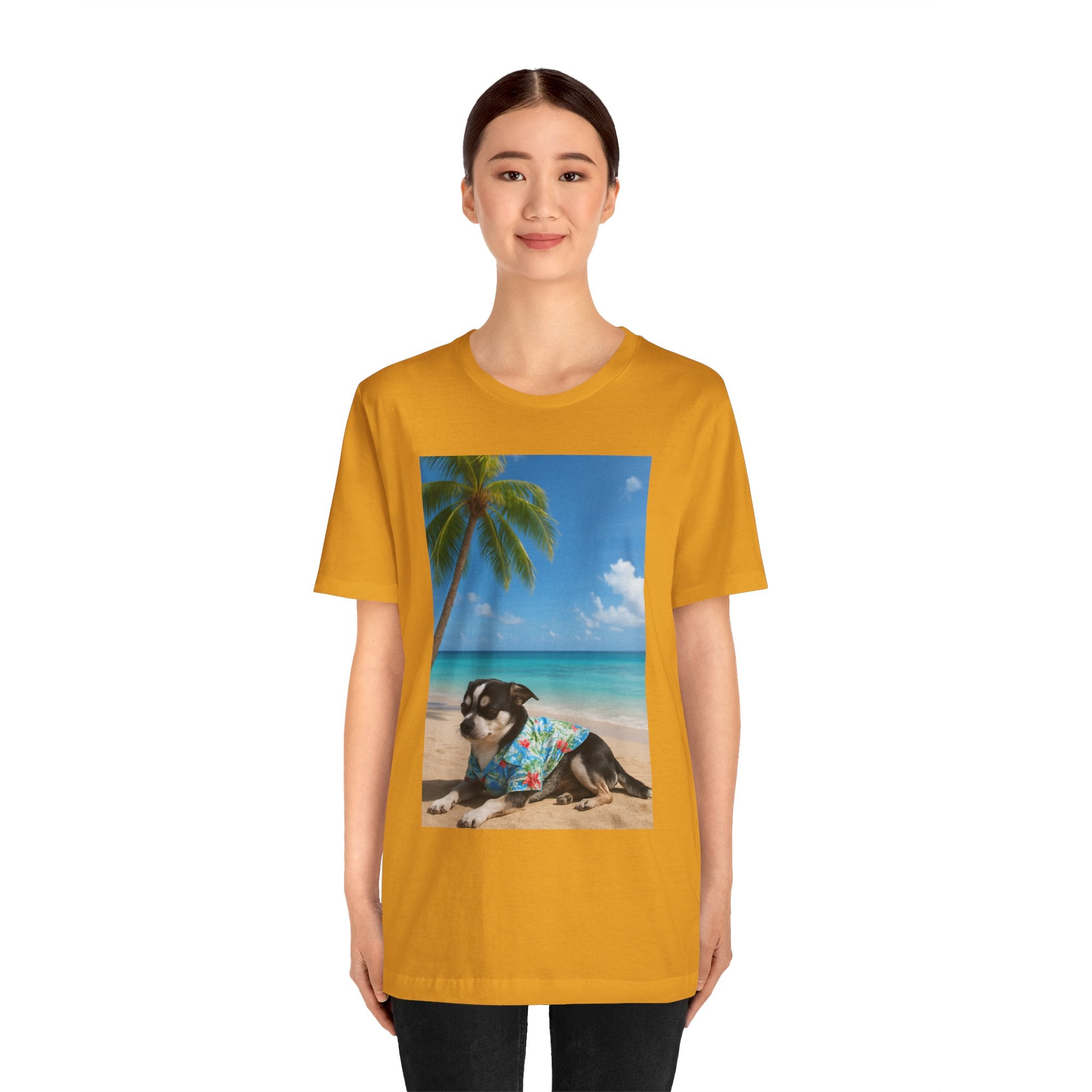 Beach Chihuahua Dog T-Shirt — Hawaiian Shirt Puppy on Tropical Shore