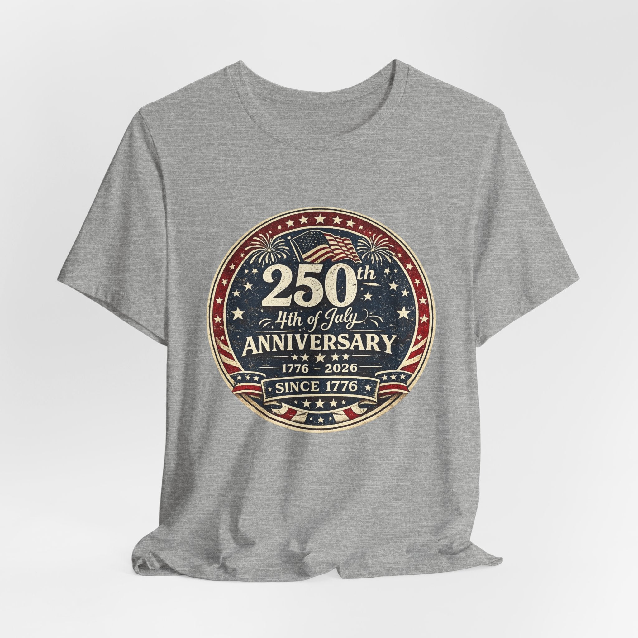 4th of July 250th Anniversary T-Shirt – Vintage American Flag Emblem (1776–2026)