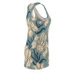 Floral Racerback Dress — Teal Vintage Botanical All-Over Print