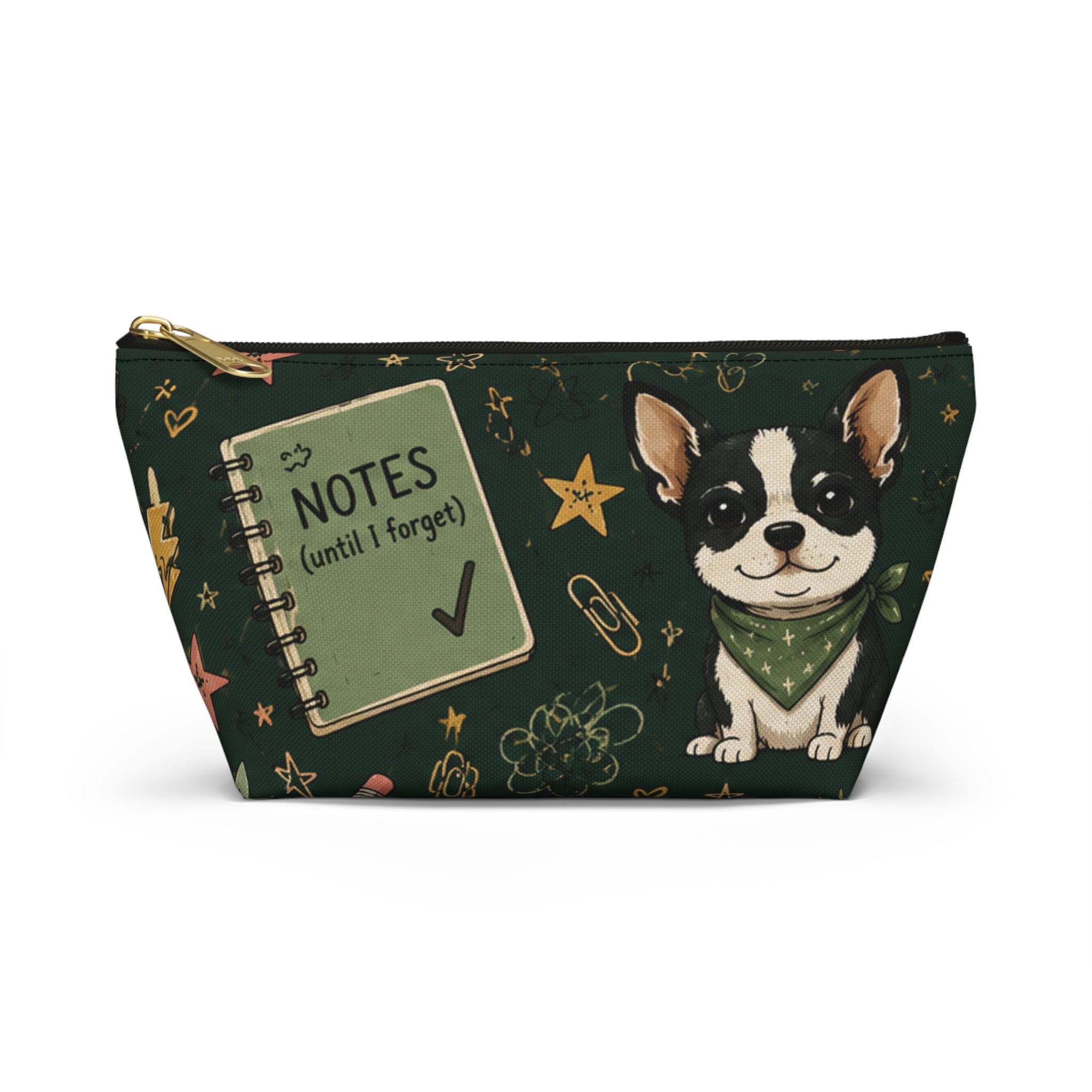 Dog Lover Notes Accessory Pouch — 'Trying My Best' T‑Bottom Makeup Bag