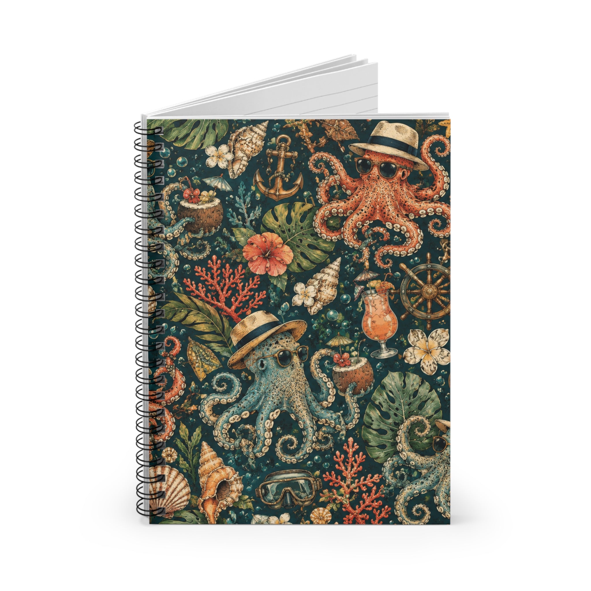 Octopus Nautical Spiral Notebook — Vintage Ocean Journal (Ruled)