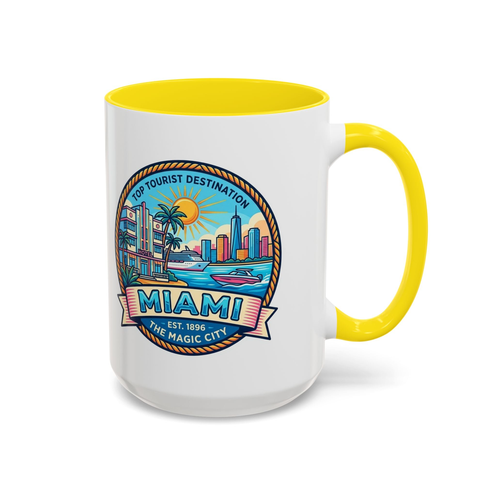Miami Vintage Travel Accent Coffee Mug – 'Miami' Scenic Beach & Skyline Design (11/15oz)