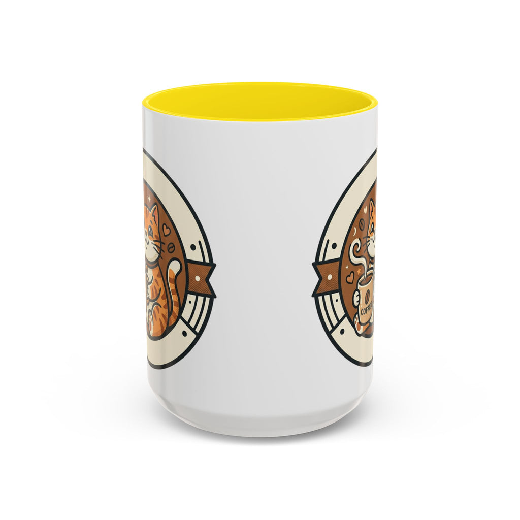 Cat Coffee Mug — Cute Orange Kitty Holding ‘Coffee’ Accent Ceramic Mug (11/15 oz)