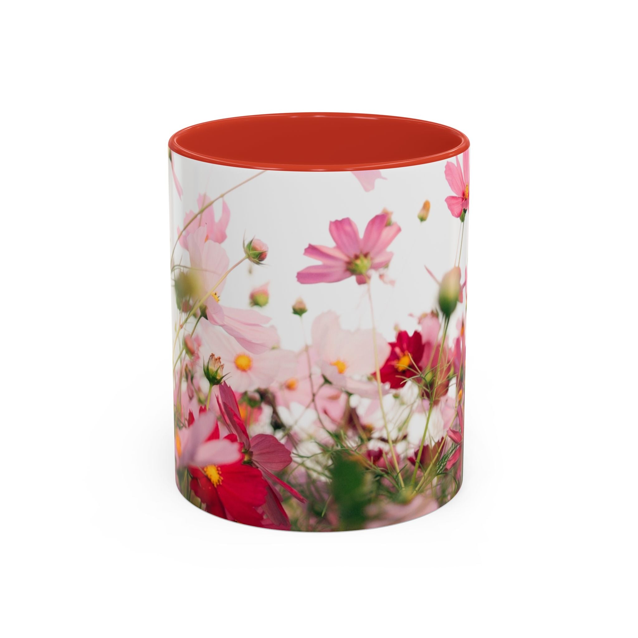Floral Cosmos Accent Coffee Mug — Pink Wildflower Tea & Coffee Cup (11/15oz)