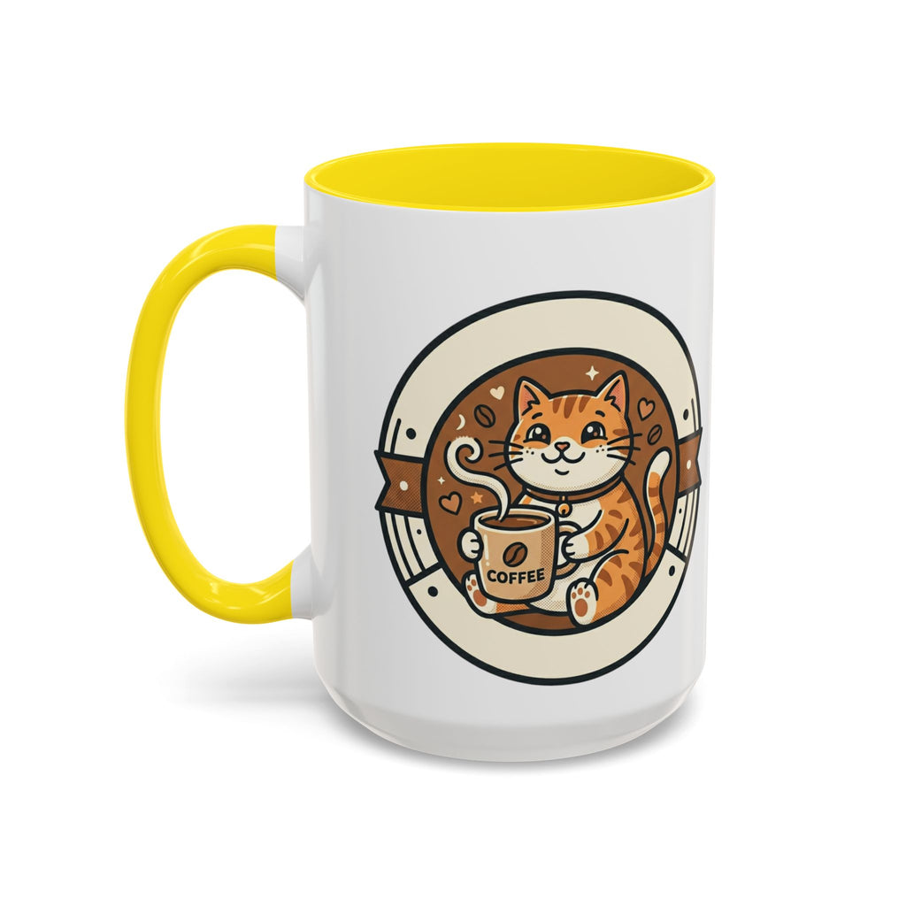 Cat Coffee Mug — Cute Orange Kitty Holding ‘Coffee’ Accent Ceramic Mug (11/15 oz)
