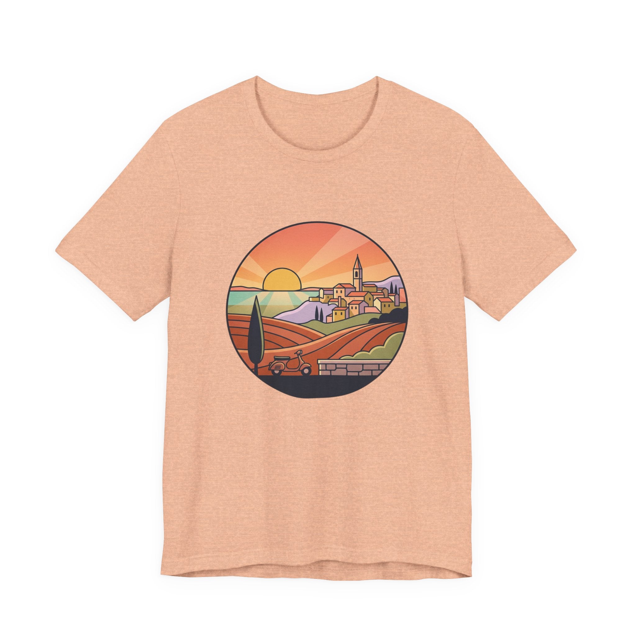 Sunset Tuscan Landscape T-Shirt — Vintage Italian Countryside Graphic Tee