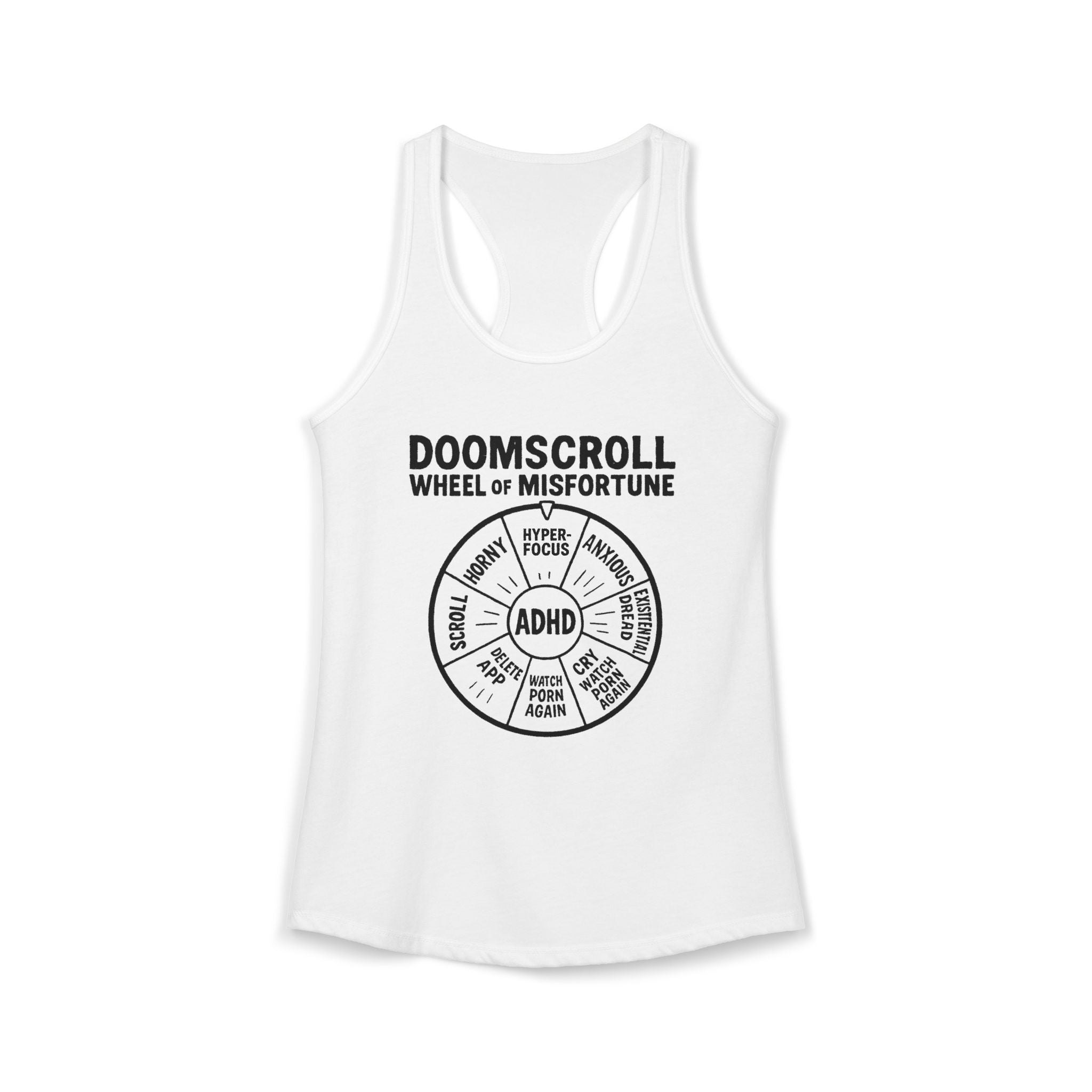 "DOOMSCROLL: Wheel of Misfortune" ADHD tank top