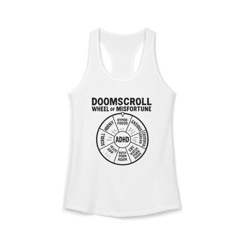 "DOOMSCROLL: Wheel of Misfortune" ADHD tank top