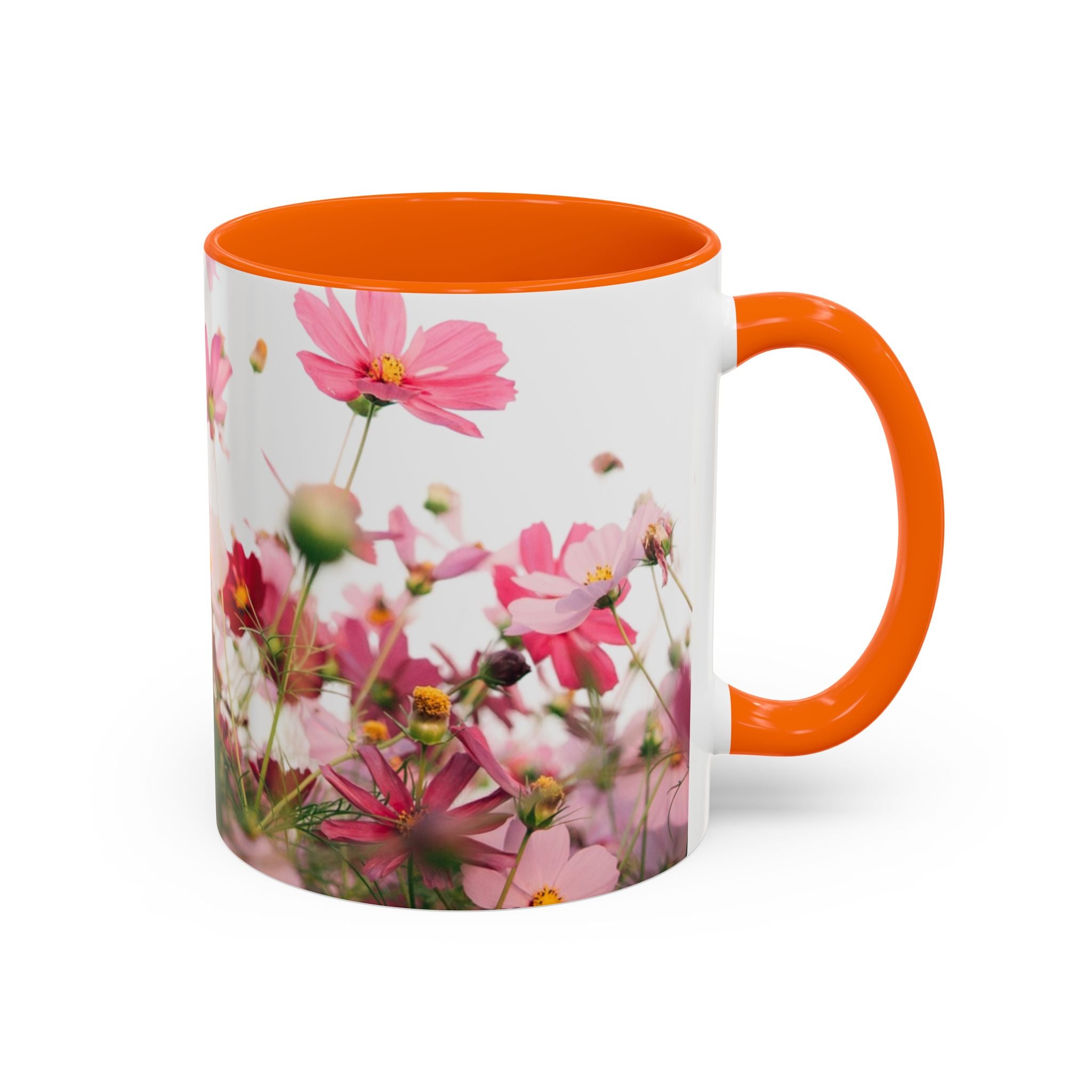 Floral Cosmos Accent Coffee Mug — Pink Wildflower Tea & Coffee Cup (11/15oz)