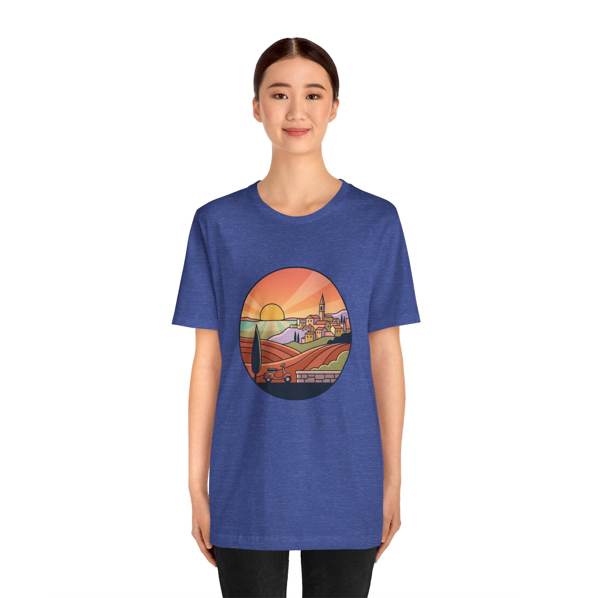 Sunset Tuscan Landscape T-Shirt — Vintage Italian Countryside Graphic Tee